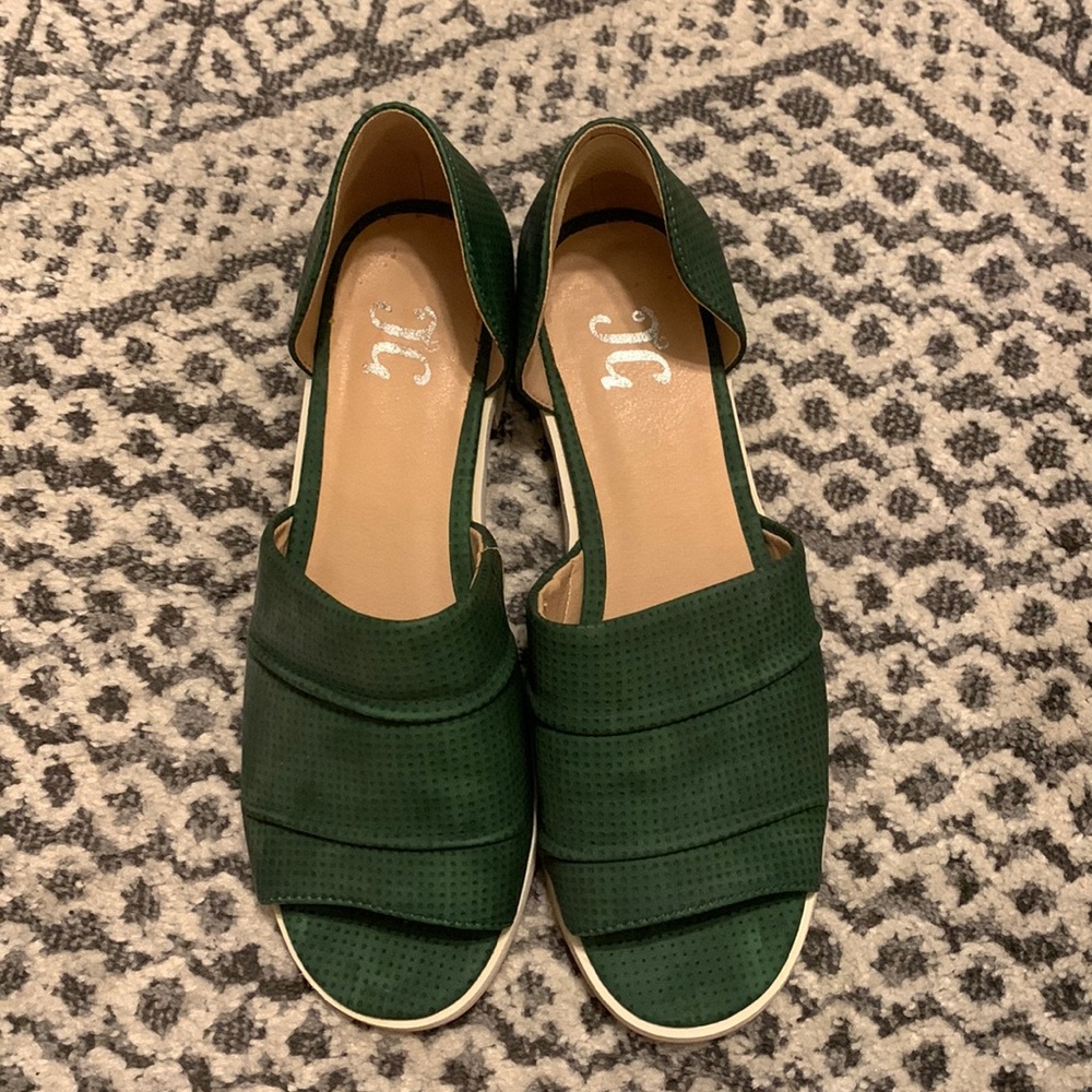 Emerald green slip on sandals